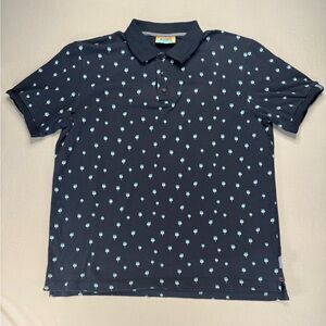 Scotch & Soda Amsterdam Polo Shirt Mens Medium Navy Palm Tree Print Cotton Polo